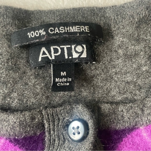 Apt. 9 100% Cashmere M Black Purple Argyle Knit Cardigan Sweater Dark Academia - Picture 4 of 7